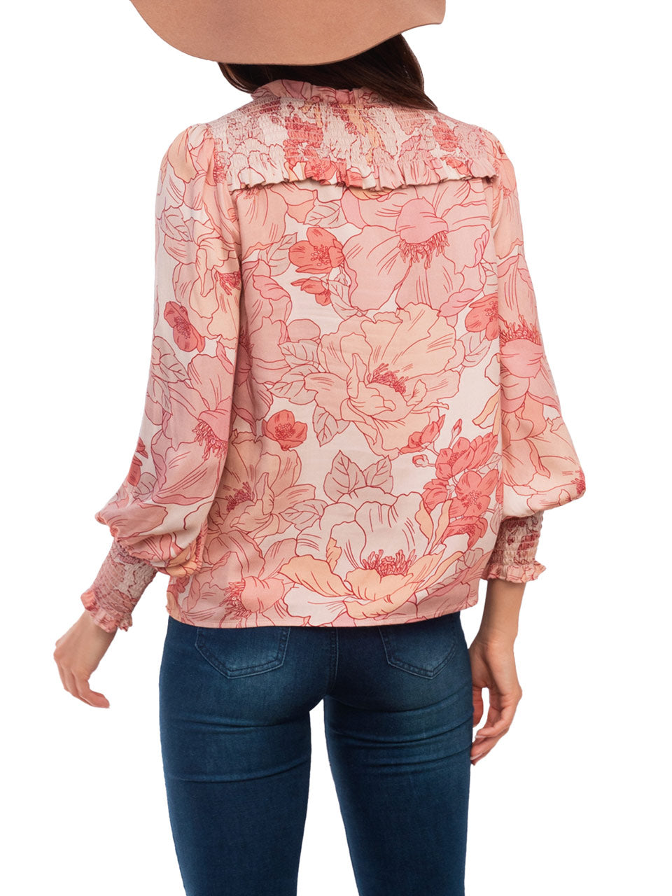  Hannah Smocked Top - Blush Floral Satin - Bonton