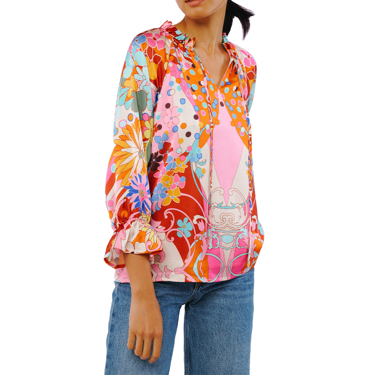  Faustina Abstract Print Popover Top - Multi - Bonton