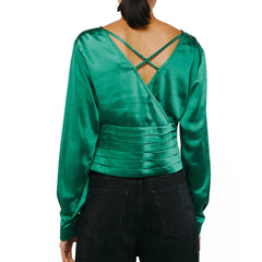 Fosi Pleated Waistband Satin Top