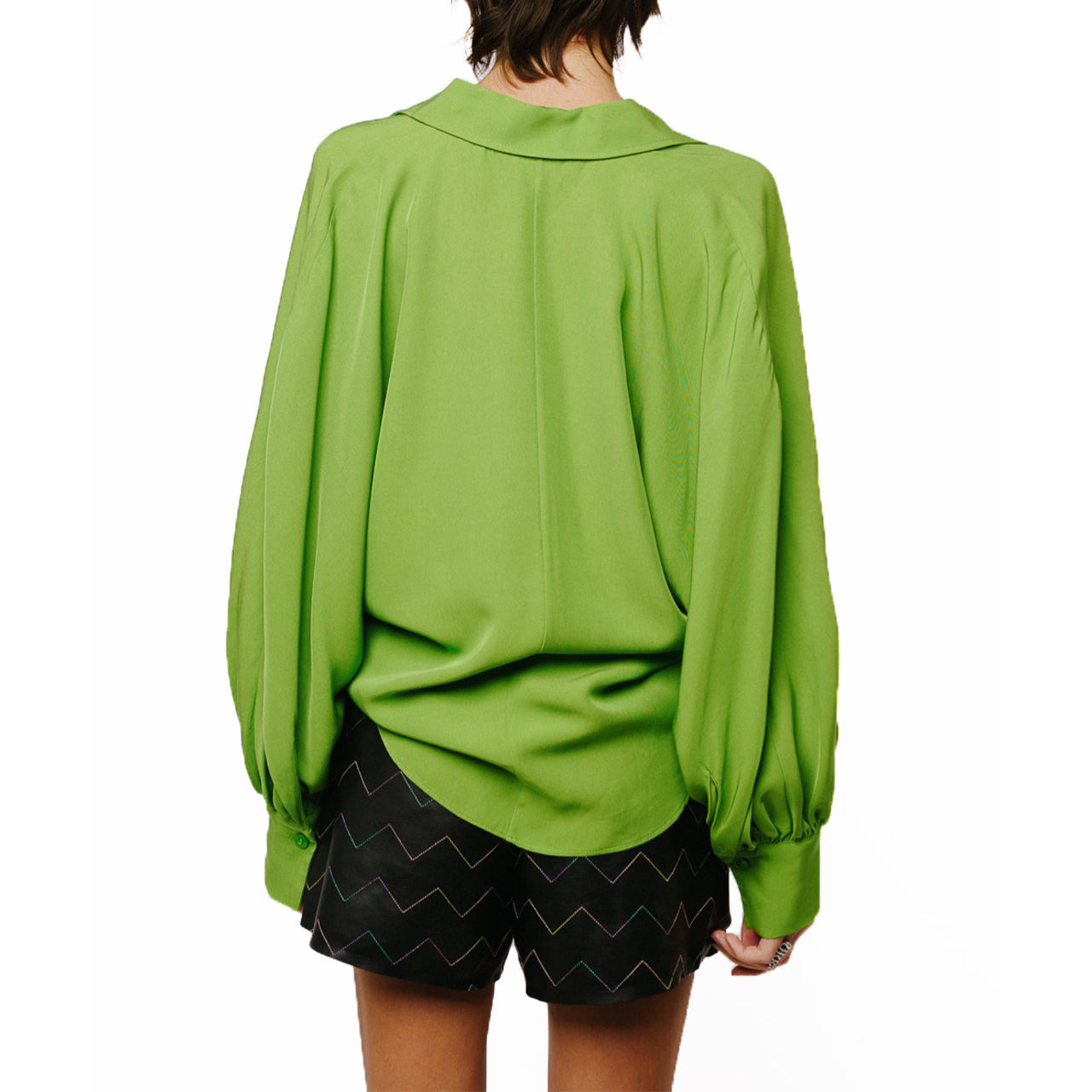  Amira Oversized Button Down Satin Top - Green - Bonton