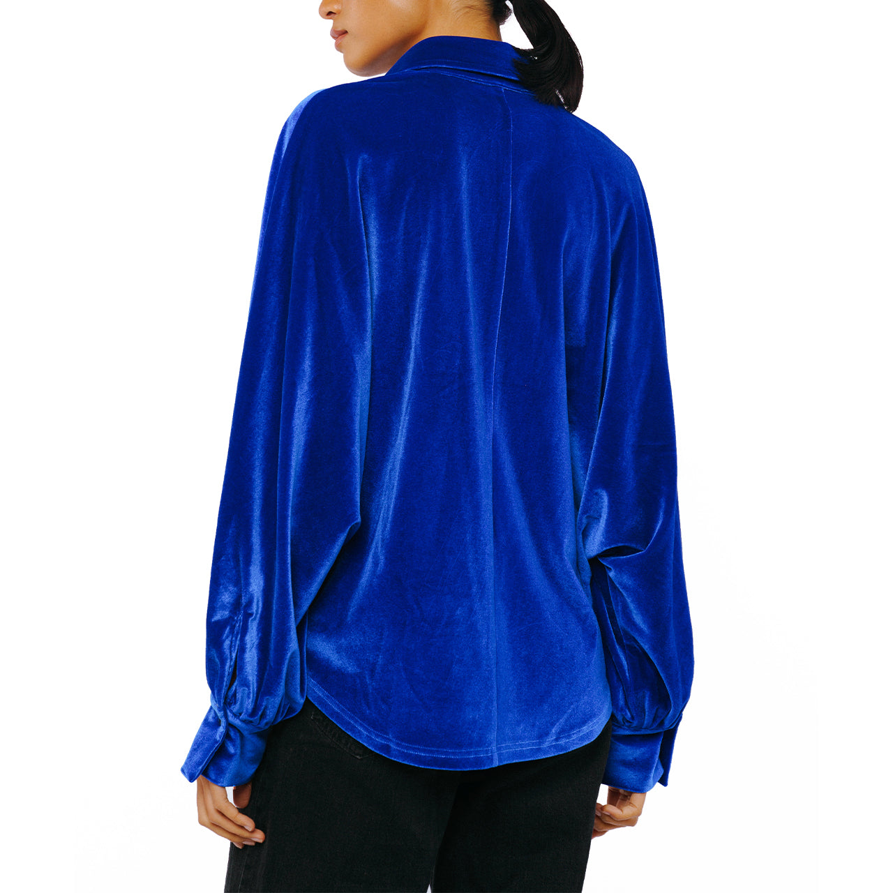  Amira Oversized Button Down Velvet Top - Cobalt - Bonton