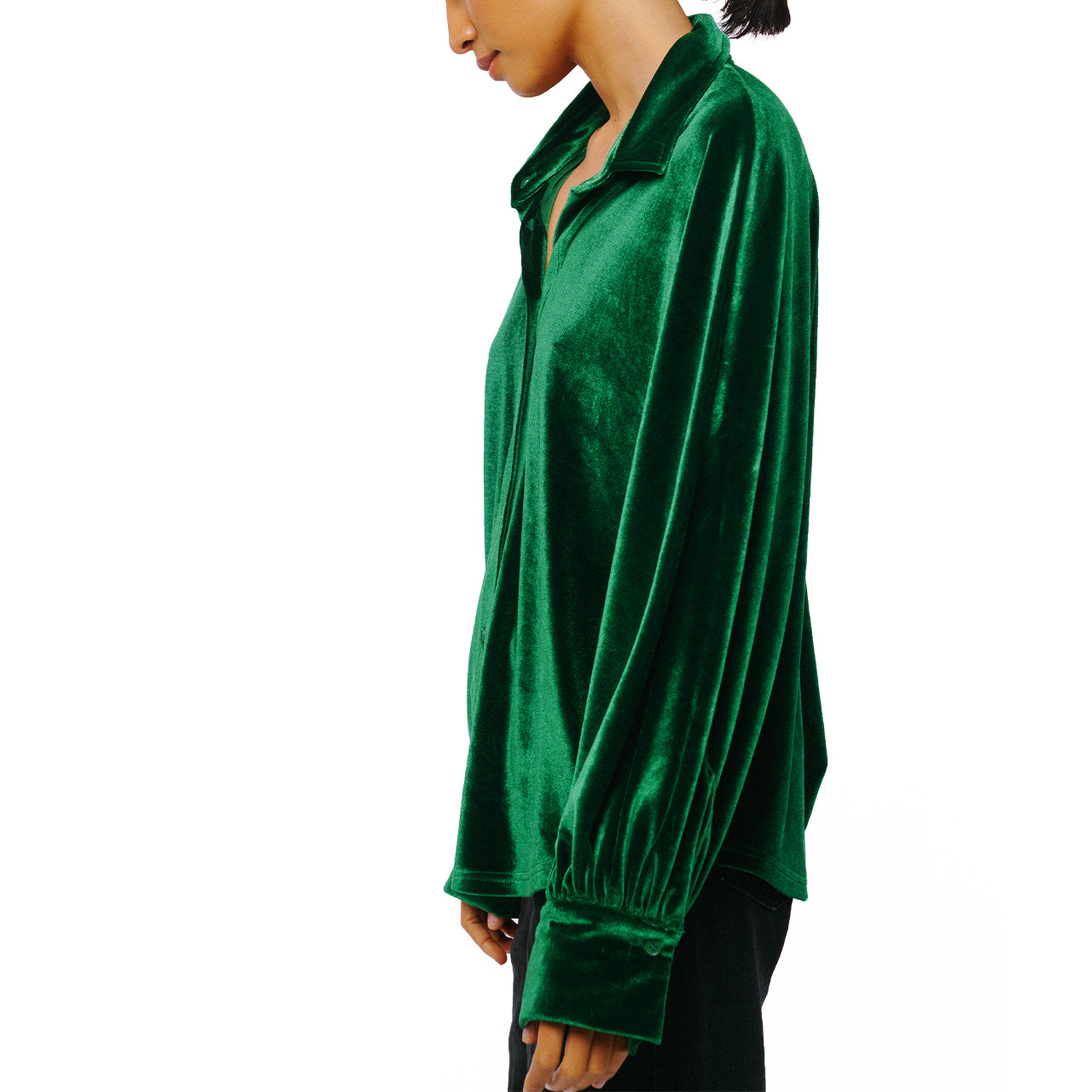  Amira Oversized Button Down Velvet Top - Green - Bonton