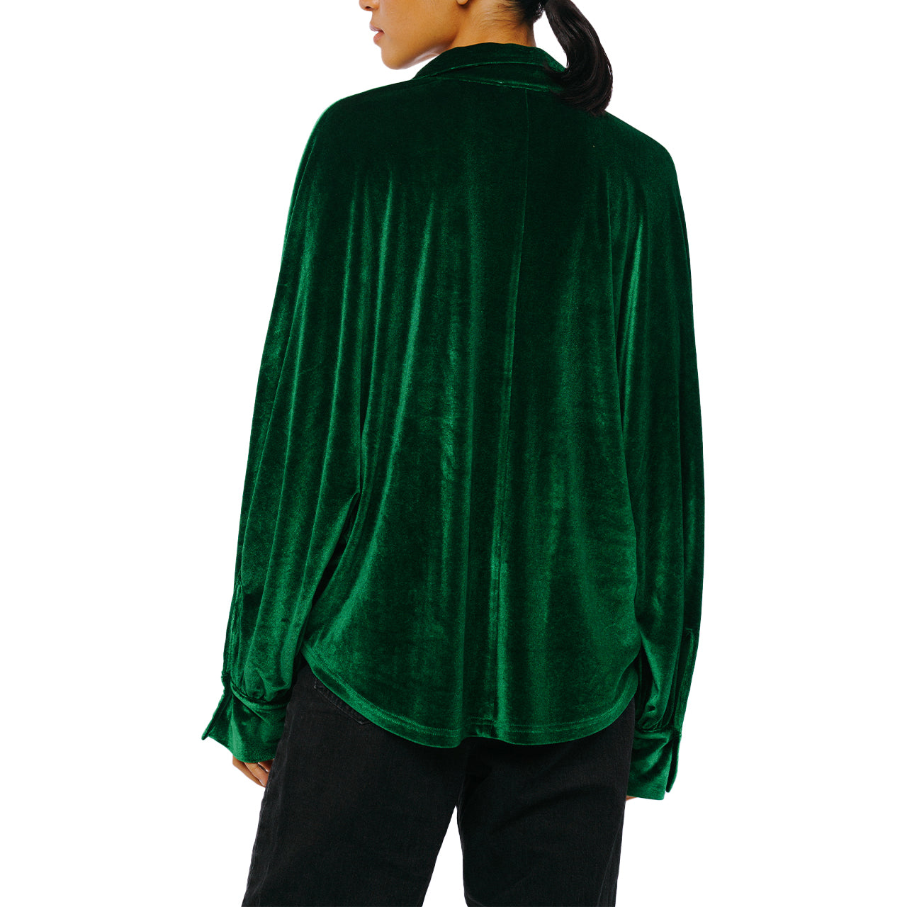  Amira Oversized Button Down Velvet Top - Cobalt - Bonton