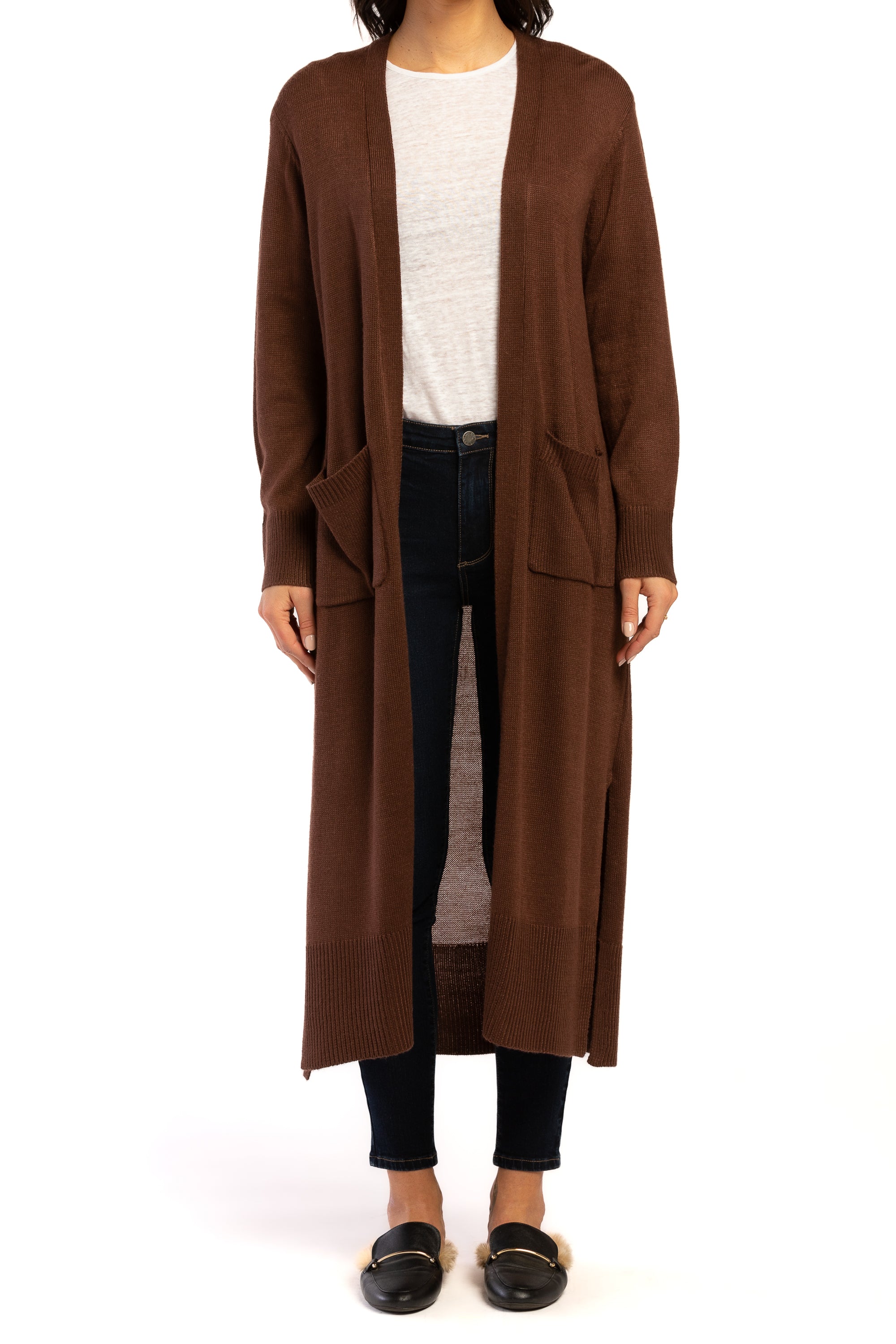  Long Sleeve Long Knit Duster Front Pockets - Pine - Bonton