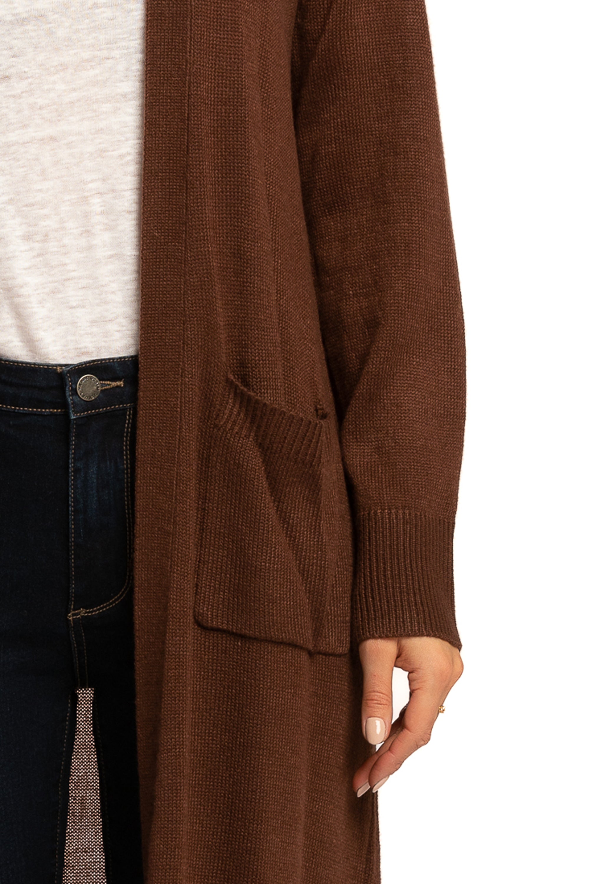  Long Sleeve Long Knit Duster Front Pockets - Pine - Bonton