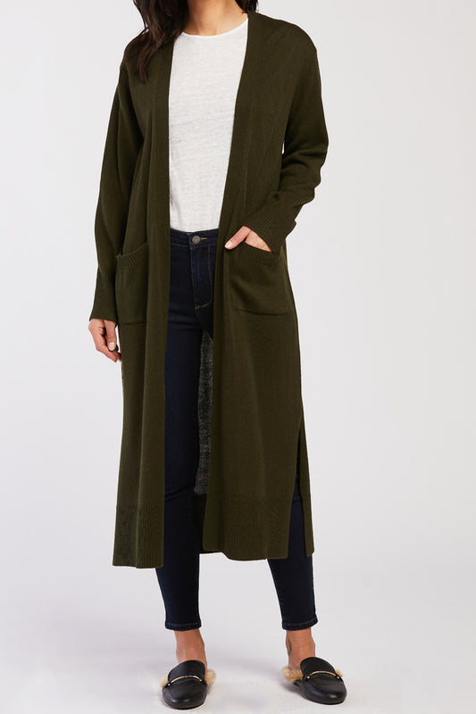 Long Sleeve Long Knit Duster Front Pockets
