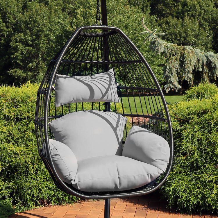 Resin Wicker Delaney Hanging Basket Egg Chair Swing with Cushions and Headrest - 2 Piece Set