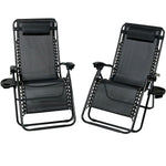 Oversized Folding Fade-Resistant XL Zero Gravity Lounge Chairs with Pillow and Cup Holder 2-Pack