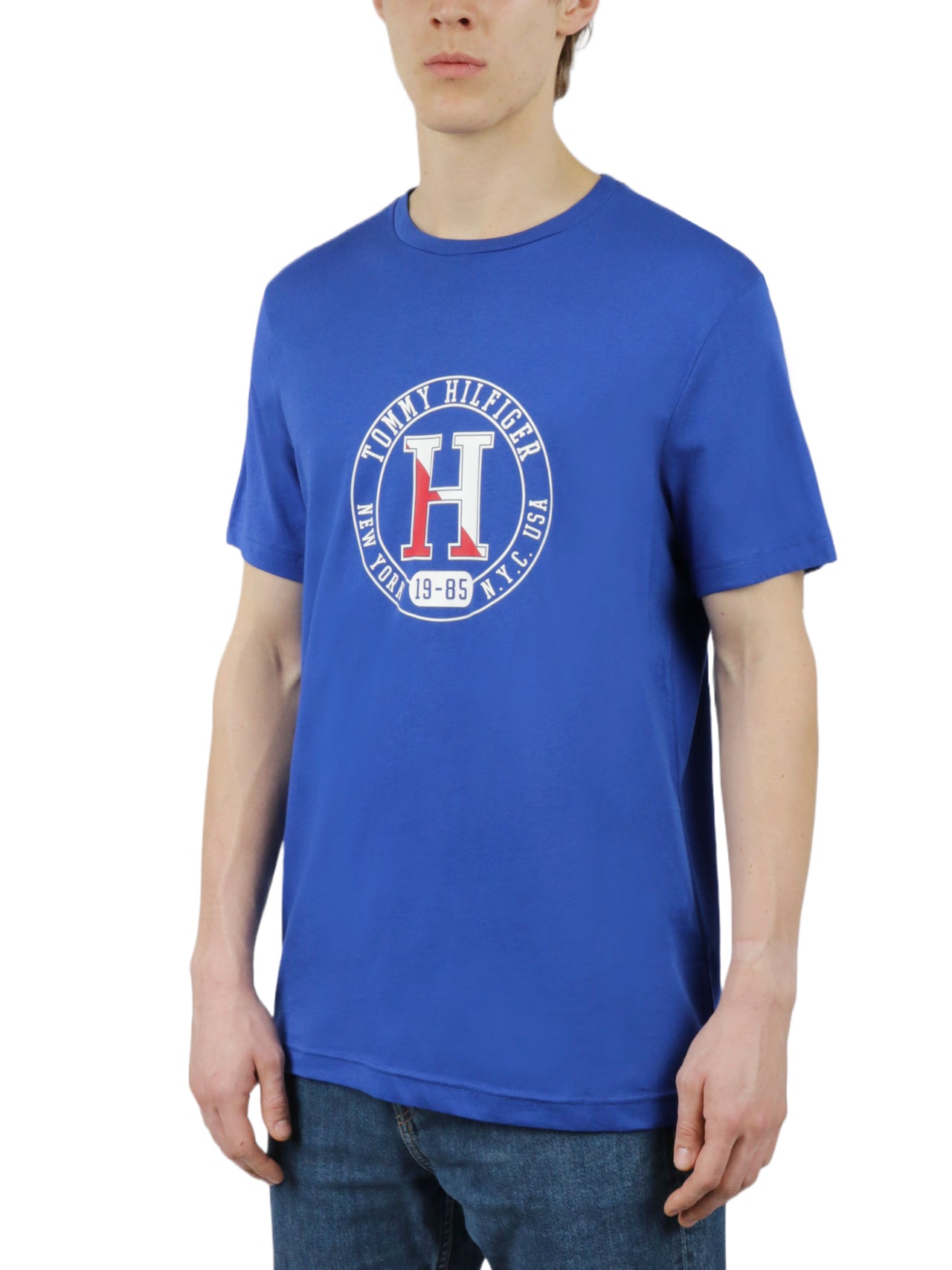  Short Sleeves Cotton Graphic Crew Neck - Cobalt - Bonton