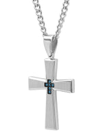 1/20Ctw Blue Diamond Stainless Steel Cross Pendant