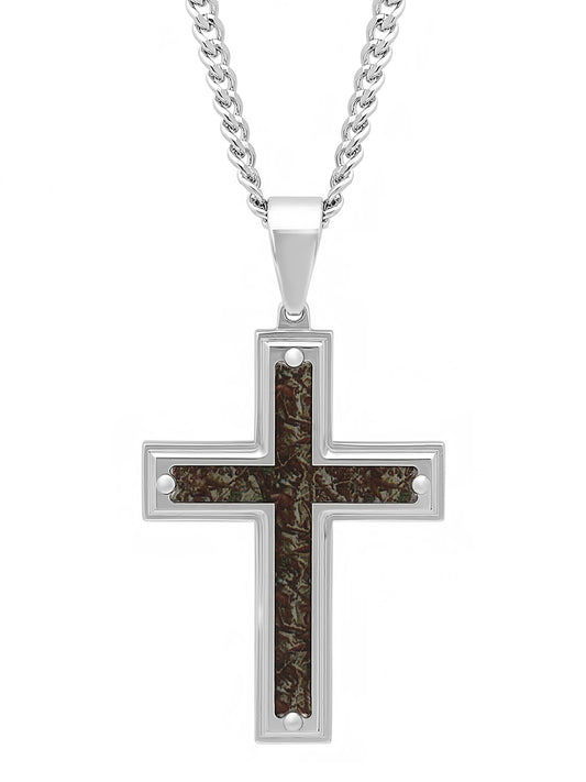 Stainless Steel With Camo Inlay Carbon Fiber Cross Pendant