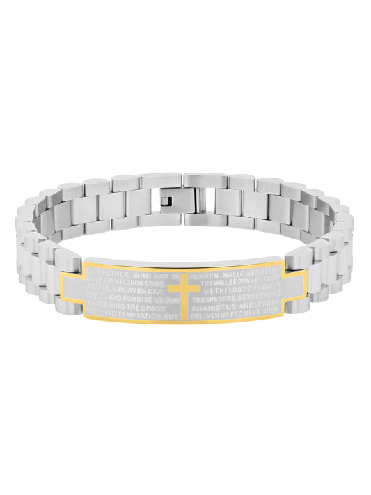 Stainless Steel With Yellow Ip Lord'S Prayer Id Bracelet