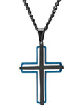 Stainless Steel With Black And Blue Ip Cross Pendant
