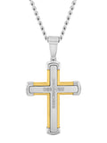 1/10Ctw Stainless Steel With Yellow Ip Cross Pendant