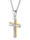 1/10Ctw Stainless Steel With Yellow Ip Cross Pendant