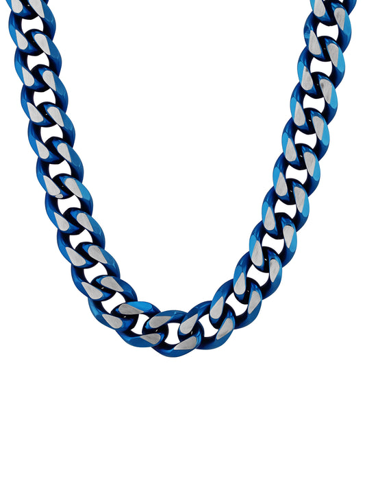 Stainless Steel With Blue Ip Flat Curb Link Fashion Chain