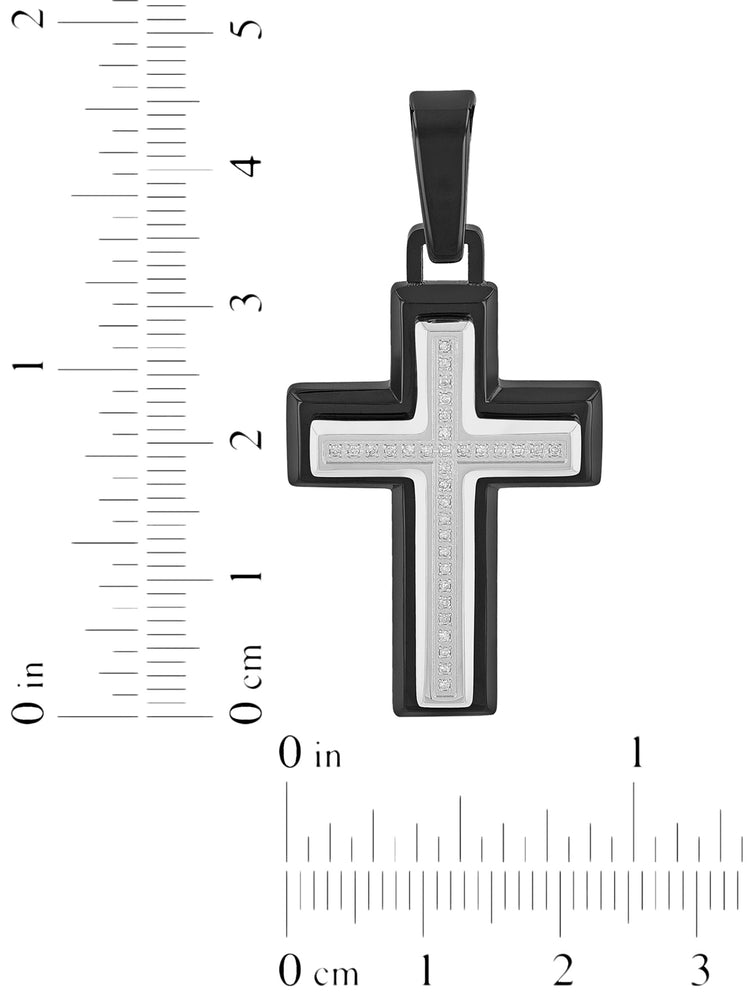1/10Ctw Stainless Steel With Black Ip Cross Pendant