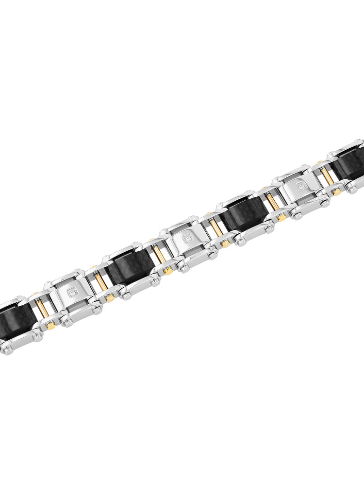 .075Ctw Stainless Steel With Yellow Ip & Carbon Fiber Bracelet