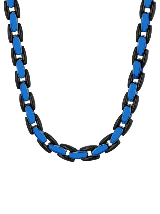 Stainless Steel With Black & Blue Ip 24" Oval Link Chain