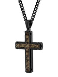 Stainless Steel With Black Ip & Camo Carbon Fiber Cross Pendant