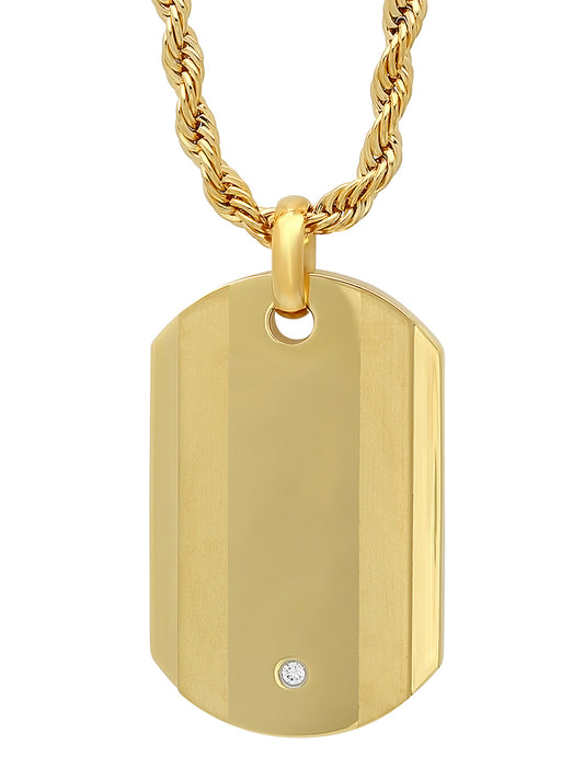 Stainless Steel With Cz Accent & Yellow Tone Ip Dog Tag
