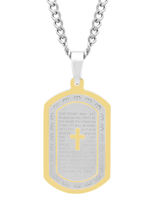 Stainless Steel Two Tone With Yellow Ip Lord'S Prayer Dog Tag