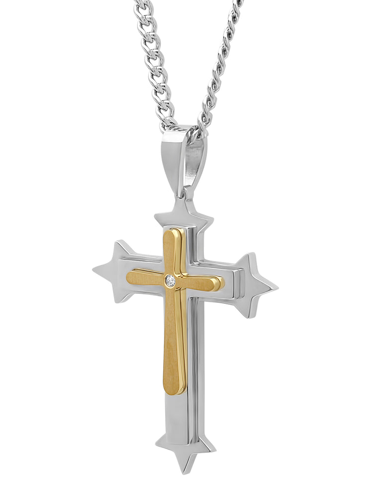 .02Ct Stainless Steel With Yellow Ip Cross Pendant