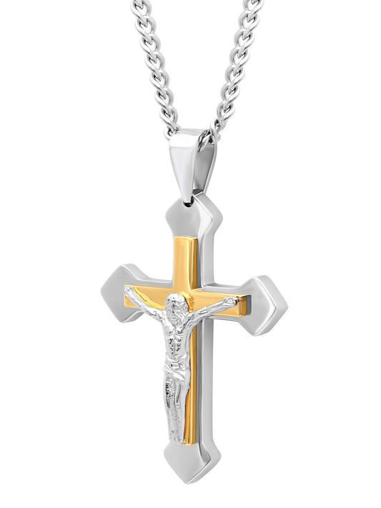 Stainless Steel Two Tone Crucifix Pendant
