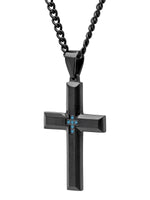 .05Ctw Blue Diamond Stainless Steel With Black Ip Cross Pendant