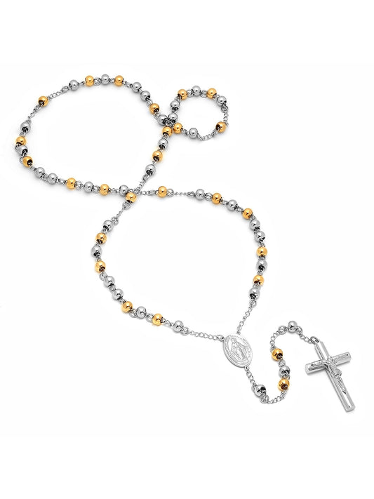 Stainless Steel Two Tone Rosary Necklace