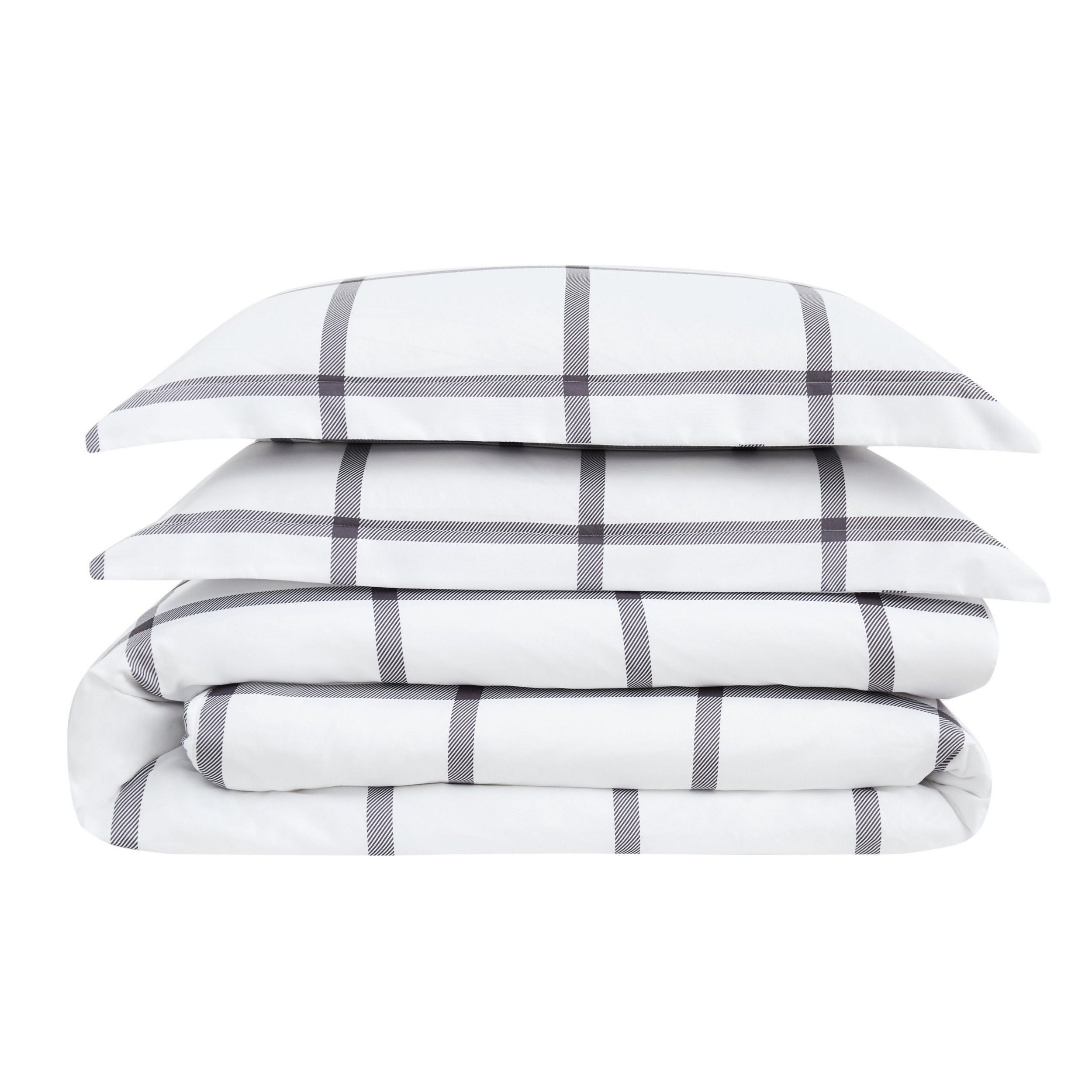  Truly Soft Printed Windowpane Comforter Set - White and Charcoal Grey - Bonton