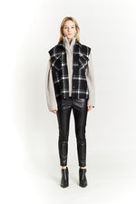 Plaid Hunter Vest with Frayed Sleeves