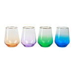 Rainbow Jewel Tone Assorted Stemless Wine Glasses Set of 4