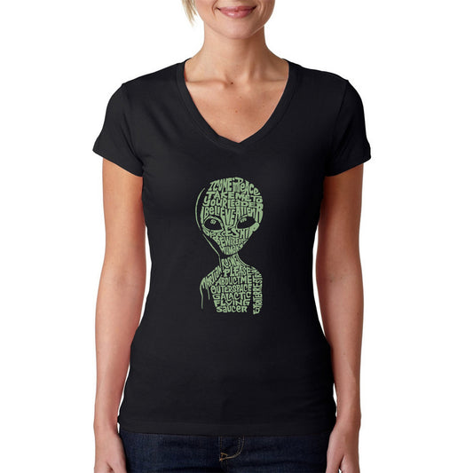 LA Pop Art Women's Word Art V-Neck T-Shirt - Alien