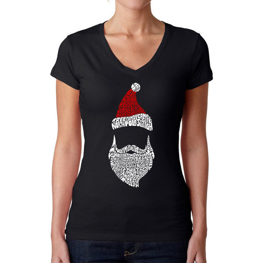 LA Pop Art Women's Word Art V-Neck T-Shirt - Santa Claus