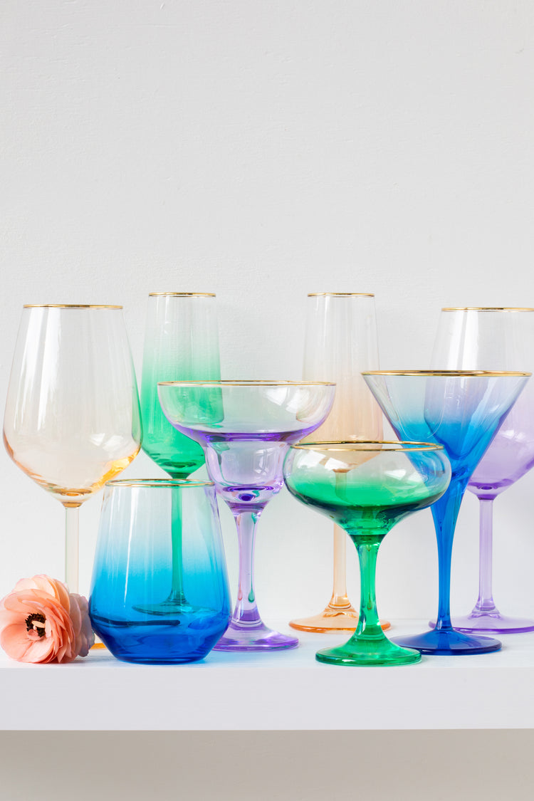 Rainbow Jewel Tone Assorted Margarita Glasses Set of 4