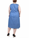 Sleeveless Chambray Dress With Hardware 2