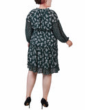 Long Sleeve Combo Chiffon Dress 3