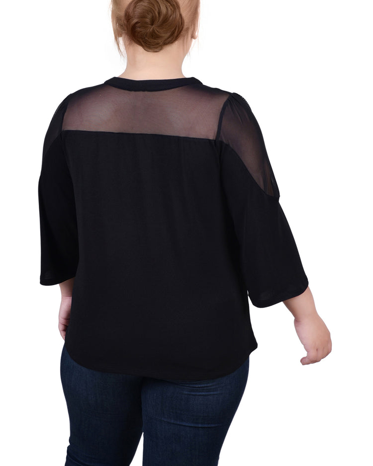 3/4 Sleeve Top With Neckline Cutouts and Stones 3