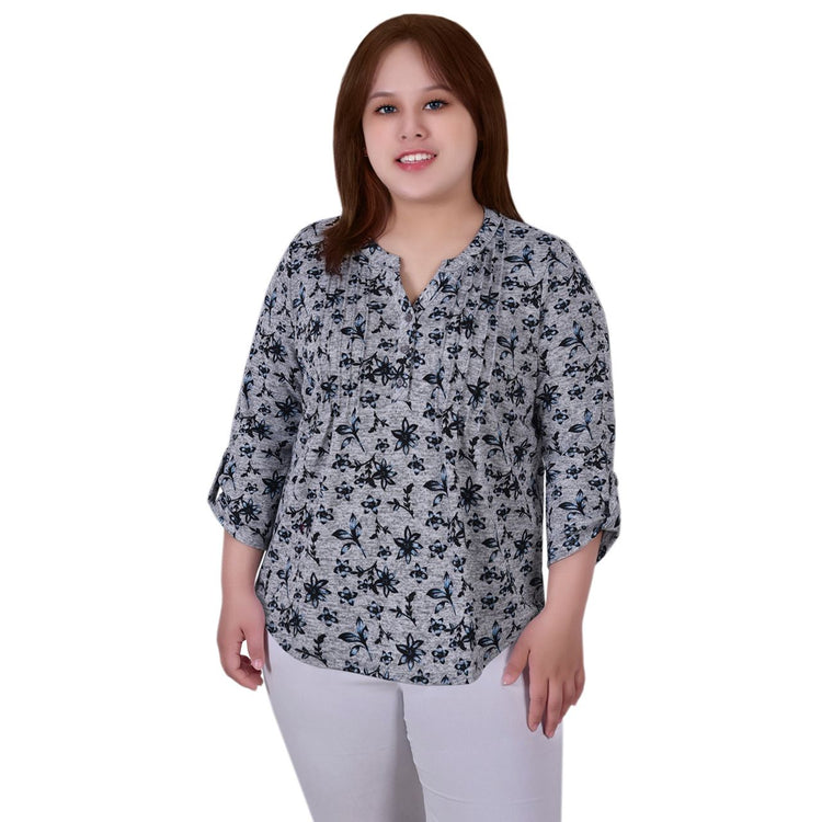 Plus Size 3/4 Roll Sleeve Button Top
