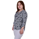 Plus Size 3/4 Roll Sleeve Button Top