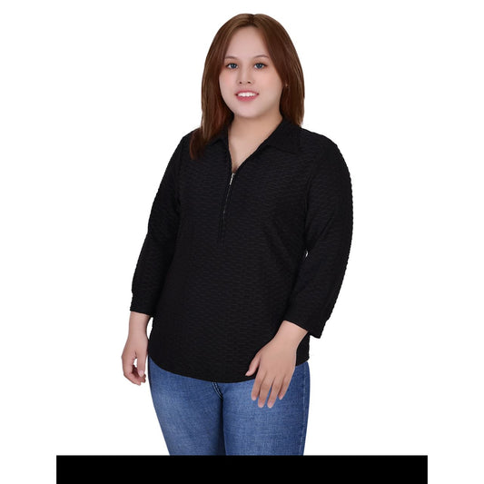 Plus Size Collared Honeycomb Top