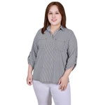 Plus Size 3/4 Ruched Sleeve Collared Top
