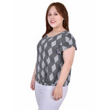Plus Size Flutter Sleeve  Top With Studded Neckline
