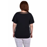 Plus Size Short Sleeve Knit Top with Sheer Detail