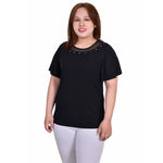 Plus Size Short Sleeve Knit Top with Sheer Detail
