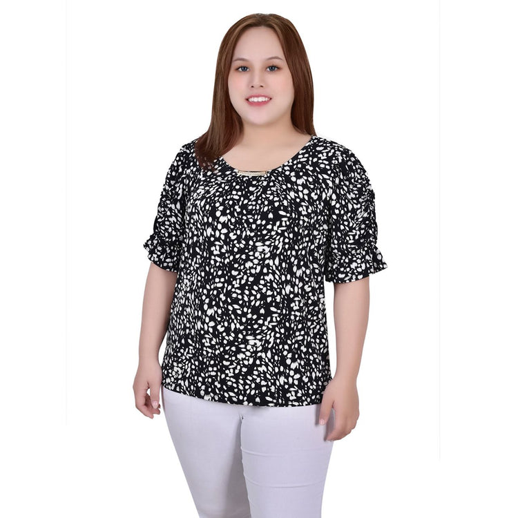 Plus Size Short  Sleeve Rouched Top