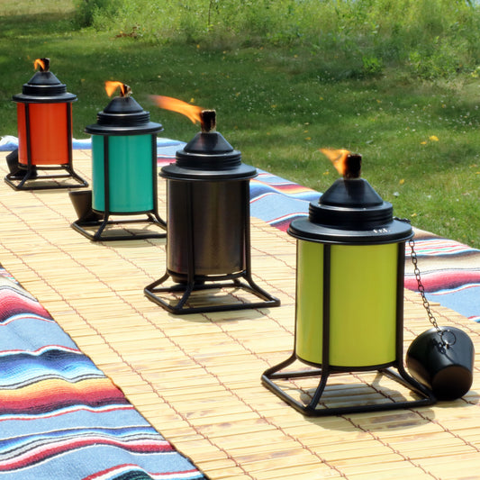 Metal Patio Deck Poolside Lawn Tabletop Torch Set - Green, Blue, Orange, and Brown