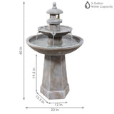 40"H Electric Polyresin 2-Tiered Pagoda Water Fountain with LED Light