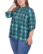 Plus Size 3/4 Roll Tab Sleeve Pintuck Front Pullover Top